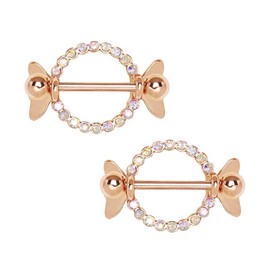PIERCE ME (2pcs) Rose Gold Plated AB Clear Jeweled Sweat Candy Nipple Shield