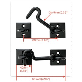 2 Pack Hook and Eye Latch for Door, Extra Large Size (Square Plate Width 4cm),Heavy Duty Barn Door Locks and Latches for Gate, Fence, Screen Door