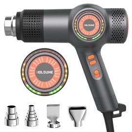 Heat Gun Fast Heating 1800W 122℉-1202℉ LED 3-color light to display temperature Shrink wrap heat gun with 4 Nozzles for Soften,Car film,Drying