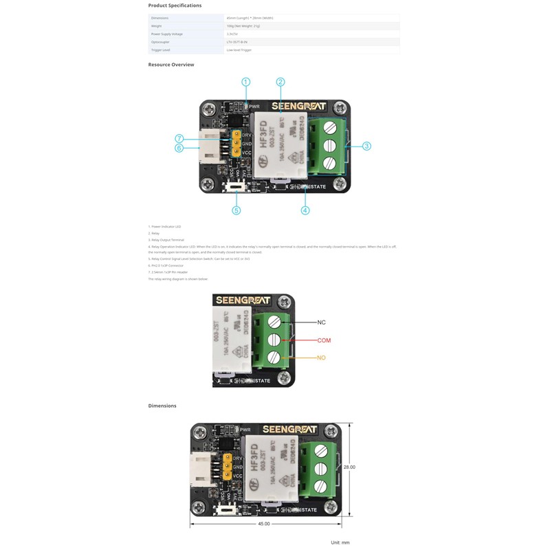 SEENGREAT 1-Channel Relay Board for Raspberry Pi, 3.3V/5V Relay Module