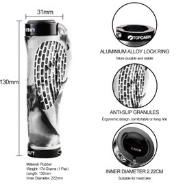 TOPCABIN Bike Grips,Ergonomic Design Bicycle Grips Widen Holding Rubber Bike Handlebar Grips with Aluminum LockGrips for Bike Mountain Road MTB (Rubber White (1 Pair))