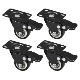 HMF 6710 Heavy Duty Polyurethane Brakes Castors | Pack of 4 | 38mm | Up to 300kg | Black