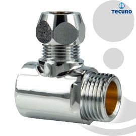 tecuro 2-way distributor T-piece 1/2 female thread x diameter 10 mm crimp x 1/2 male thread, chrome-plated brass