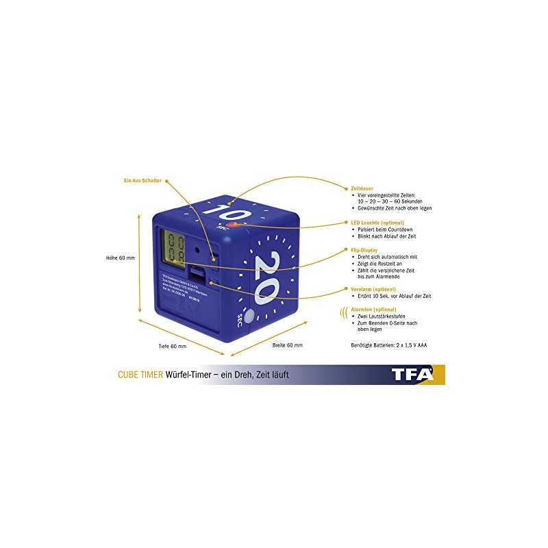 TFA CUBE Timer Digi W rfel-Timer, blau