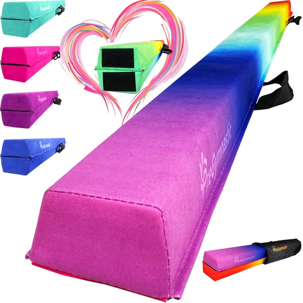 PreGymnastic Folding Balance Beam 8FT/9.5FT -Extra-Firm Suede Cover with Shinning Sticker and Carry Bag for Home/School/Club/Travel