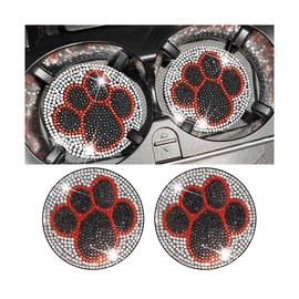 LKAHG 2PCS Bling Car Cup Holder Coaster, Crystal Rhinestone Dog Paw Vehicle Cup Holder Pad, Anti Slip Diamond Automotive Interior Cup Insert Mat Decoration, Universal for Most Cars (White/Black)