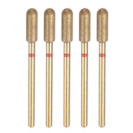 HARFINGTON 5pcs 200-230 Grits Diamond Grinding Bit 4mm Cylindrical Ball Head 2.35mm Shank 12mm Length Titanium Plated Stone Sanding Drill Bits Rotary Tool for Nails Grinding Polishing