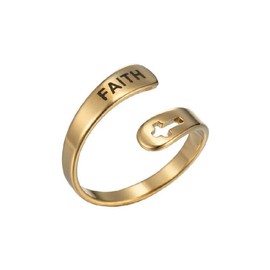 COLORFUL BLING Gold Silver Stainless Steel Adjustable Statement Promise Rings Hope Love Blessed Faith Engraved Band Rings Eternity Cross Jewelry for Women Men, Metal, stainless,