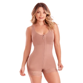 SHAPE CONCEPT Fajas Colombianas Moldeadoras 378 - Body moldeador de alta compresión con control de abdomen para mujer con cierre y faja, Cocoa, XL