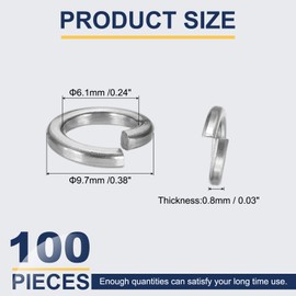 MECCANIXITY M6 Spring Lock Washer, 304 Stainless Steel Split Lock Washers for Screws Bolts Cars Construction Machinery Silver Pack of 100