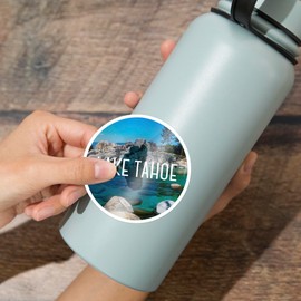 Die Cut Sticker Lake Tahoe, Lake Inlet, Contour, Photography Vinyl Sticker 3 to 6 inches, (Waterproof Decal for Cars, Water Bottles, Laptops, Coolers), Large