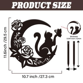 SUPERDANT Metal Cat on the Moon Garden Decor Flower Moon Outdoor Garden Ornament Black Silhouette Outdoor Decor Animal Yard Stakes Decorative Metal Wall Art for Lawn Patio Gift for Gardeners