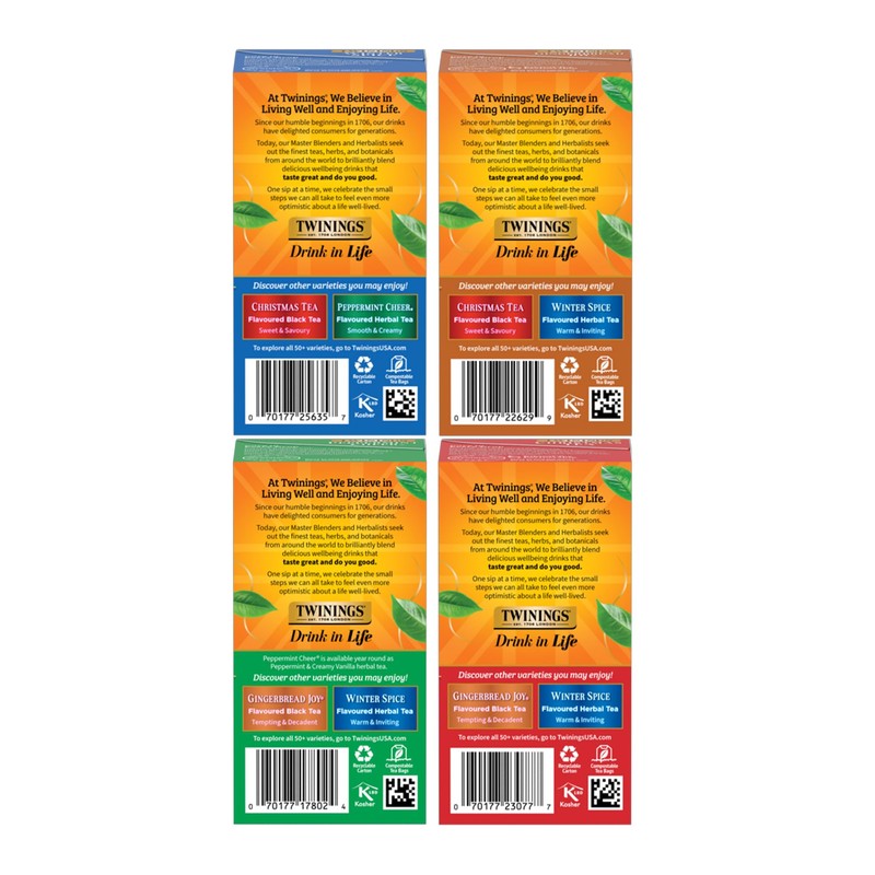 Twinings Holiday Variety Pack Tea Bags, Christmas Tea, Winter Spice,