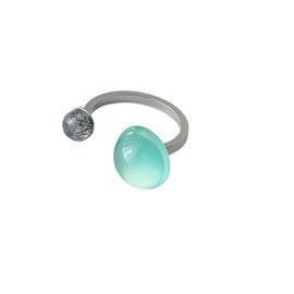 [comimi] Natural Stone Ring, Tourmaline Quartz, Resin Cabochon, Forking, Silver, One Size, Power Stone, Accessory No. 13, Brass, Tourmaline Ink Quartz Resin Cabochon