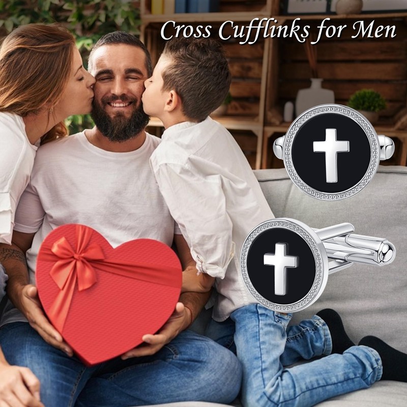 Cross Cufflinks for Men Sterling Silver Cuff Links for Men