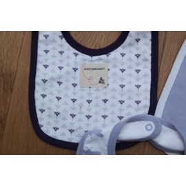 Burt's Bees Baby Boy 3 Pack Organic Cotton Bib Set~Navy Blue, Gray, Blue & White