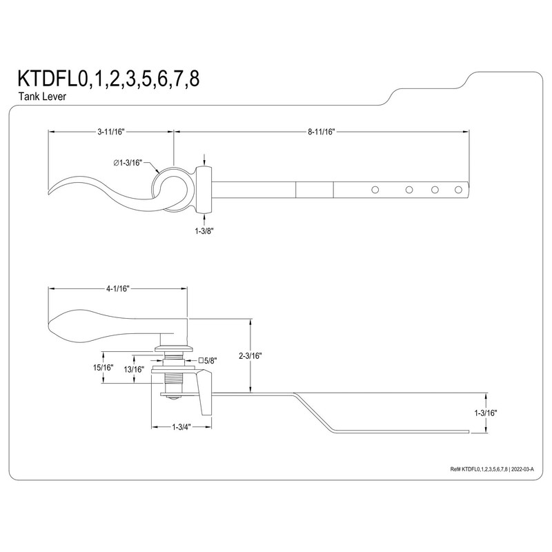 Kingston Brass KTDFL5 Tank Lever, Oil Rubbed Bronze 11-3/4 inch
