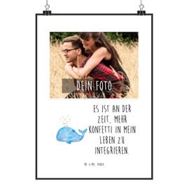 Mr. & Mrs. Panda DIN A5 Personalisiertes Foto Poster Wal Konfetti - Geschenk, Urlaub, Meer, Meerestiere, Diät, Trennung