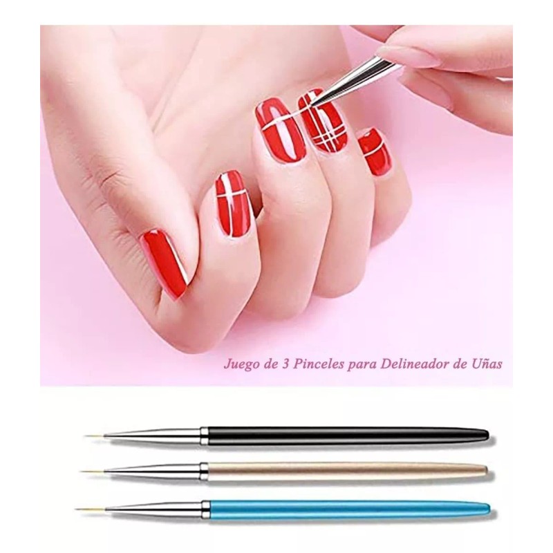 Obp 3 Pinceles Liner Fino Mano Alzada Nail Art Uñas