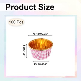 sourcing map 100 Pcs Single-Sided Aluminum Foil Cupcake Liners, Greaseproof Muffins Baking Cupcakes for Wedding Birthday Party Decoration, Pink (Round-Grid)