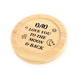 Dad Coaster Gifts I Love You to The Moon and Back Gift Wood Drink Coaster Cup Holder Unique Fathers Day Christmas Stocking Stuffers Best Birthday Gifts for Father Step Bonus Dad Stepdad Papa