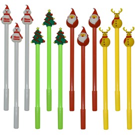 Maydahui Fashion Christmas Ballpoint Pens, Set of 12, 0.5mm, Black Ink, Cute, Gel Ballpoint Pens, Stationery, Cute, Kids, Students, Gift