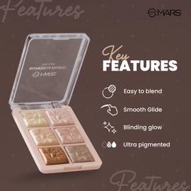 MARS Glowzilla 6 Colour Highlighter Palette | Ultra Blendable & Long Lasting | Blinding Glow (12.0gm) (Shade-02)
