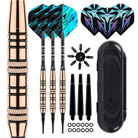 Mhekrep Darts with Plastic Tip, 19 g, Set of 3 Professional Soft Darts Set, Dart Accessories, Darts for Electronic Dartboard with Storage Box (Gold)