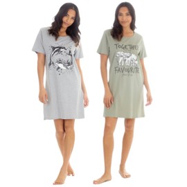 GM Apparel 2 Pack Women’s Nighties | 100% Cotton Nightshirts Sleep Tee | Short Sleeve Sleepwear | Women Loungewear Summer Nightgowns (Elephants/Dolphins, S)