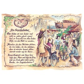 Die Staffelei Gift Social Worker / Funny Poem with Loving Drawing on High-Quality Paper / Special Gift Idea for the Social Worker