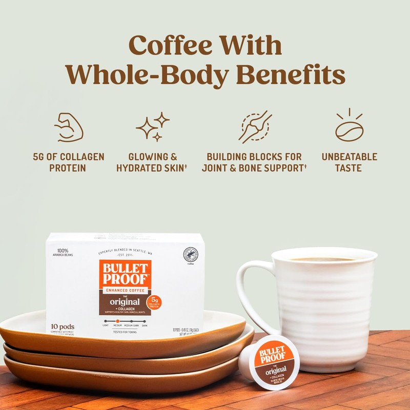 Bulletproof Coffee + Collagen Single-Serve Coffee Pods, 10 Count, 100%