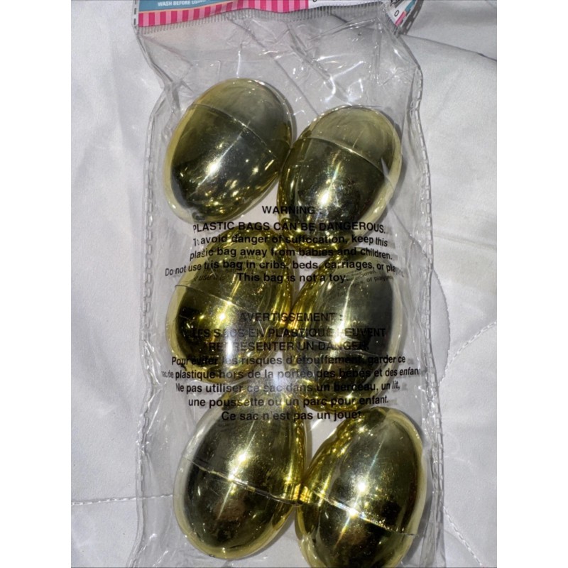 Greenbrier Metallic Gold Fillable Plastic Easter Eggs 6/Pk NEW IN