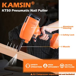 KAMSIN KT50 Pneumatic Nail Puller with safety, Air Nails Remover Gun,Punch Nails head diameter of 3-6 mm (0.118"-0.236") ,Pneumatic Nails puller for Denailing & Recycling (KAMSIN KT50 Nail Puller)