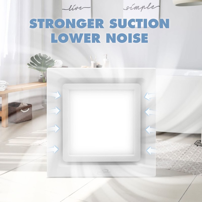 POWERENG Bathroom Exhaust Fan with Light,9.8 in Panel,6000K 12W Square