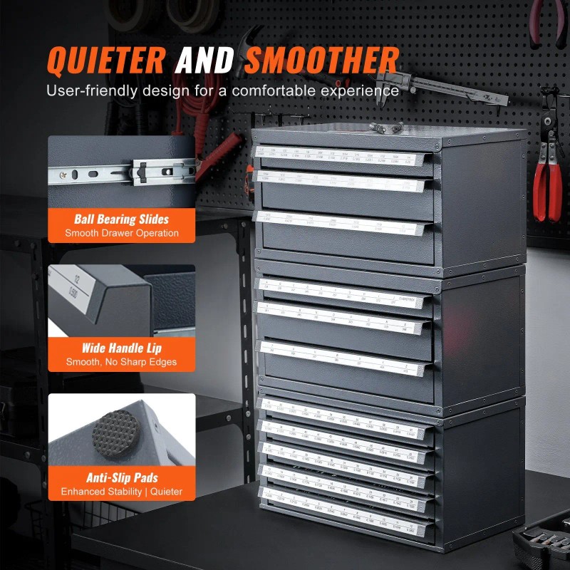 Five-Drawer Steel Drill Bit Dispenser Cabinet Organizer with #1 to