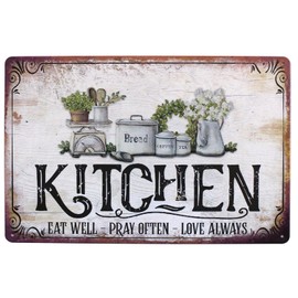 SUMIK Kitchen Eat Well Pray Often Love Always, Metal Tin Sign, Vintage Art Plaque Home Wall Decor