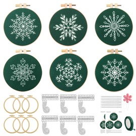 6 Sets Christmas Embroidery kit for Beginners, Retro Green Christmas Ornaments, Winter Snowflakes Needlepoint Cross Stitch Kits, Stitch Kit with Thread, Needles, for Christmas Celebration-Green