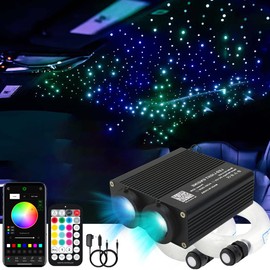 AZIMOM 2022Upgraded Dual Color 32W Fiber Optic Starlight Kits 600pcs*0.03in*9.8ft Fiber Strands Sound-Activated APP/Bluetooth Remote Control Home Car Star Ceiling Roof Headliner Decor
