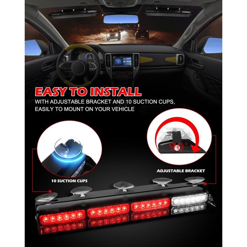 HLauto 604N Emergency Dash Strobe Lights w/Controller: 2x16.8 inch Red