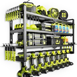 Large Power Tool Organizer Wall Mount, Garage Storage Cordless Tool Organizer with Screwdriver Holder, Heavy Duty Metal Storage Rack with 8 Drill Holder 4 Layer, Gifts for Men Who Have Everything