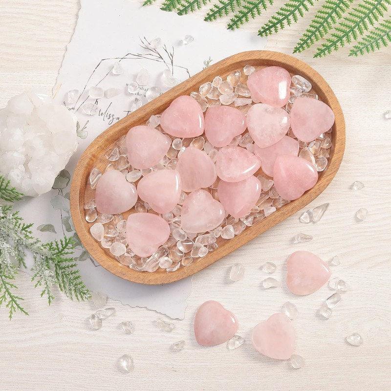 rockcloud 10PCS Heart Shaped Rose Quartz Cabochons Flatback Stone, Natural