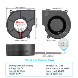 Wathai 75mm x 30mm 12V Blower Cooling Fan Dual Ball 12 Volt DC Centrifugal Fan 2pin for Amplifier RV Fridge Computer Case Ventilation or Project Replacement Part kit