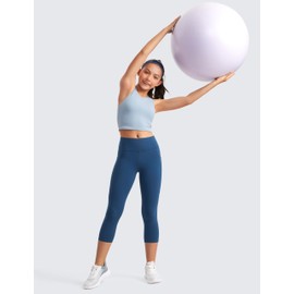 CRZ YOGA Girls Butterluxe Athletic Capri Leggings with Pockets - High Waist Kids Teen Workout Active Yoga Pants Dance Tights French Navy X-Small