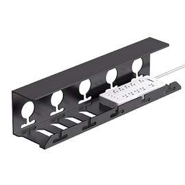No-Drill Under Desk Cable Management Tray - 20-Inch Carbon Steel Desk Cable Organizer - Power Strip Holder & Cable Organizer for Desk (19.7inches)