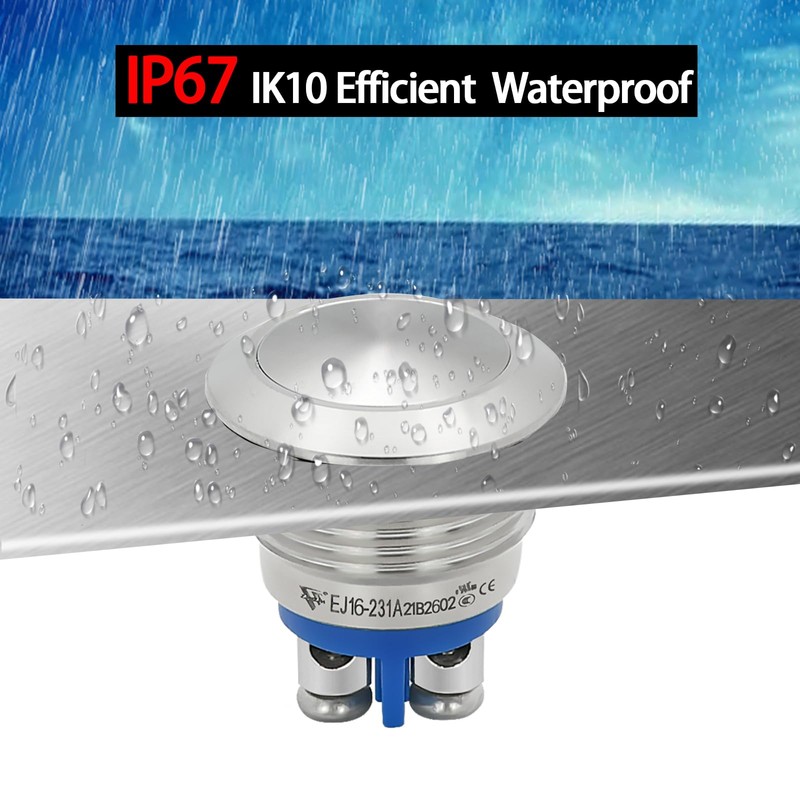 3PCS 16mm Momentary Push Button Switch Waterproof IP67 0.63" Domed