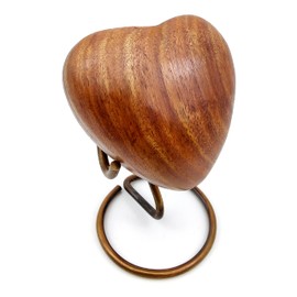 Wooden Heart Urn Keepsake Cremation Urn for Human pet Ashes Handcrafted Urn Heart Shaped - Perfect for Adults & Infants with brass Stand 3inch (Wooden Urn)