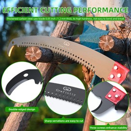 Grefinity 27FT Manual Pole Saw, Tree Branch Trimmer with 8-Section Fiberglass Handle, Sharp Steel Blade and Scissors, Lightweight Extendable Design for High Branch Trimming, Ideal for Palms and Shrubs