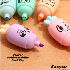 Easyso Highlighter İşaretleme Fosforlu Kalem Havuç, Dondurma, Oje, Patlıcan Kalem Setleri, Renkli, Çok Amaçlı (Havuç Kalem)