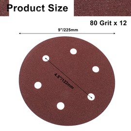 Cionyce 12 Pcs 9 Inch 80 Grit Aluminum Oxide Sanding Discs, Hook and Loop, Orbital Sander Compatible, Gray