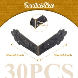 Auvotuis 30Pcs Antique Corner Protectors Decorative Metal Right Angle Box Corner Cover Guards, Vintage Bronze Furniture Corner Edge Brackets Hardware with Nails(2.2 x 0.69inch, Style E)